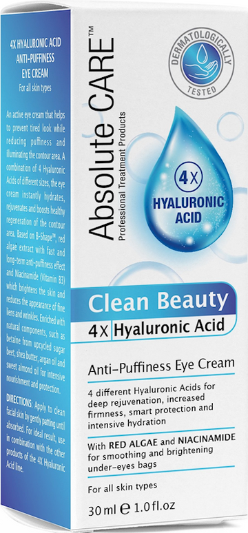 Absolute Care Clean Beauty Anti-Puffiness Eye Cream | Hydrating & Brightening Eye Treatment with 4 Types of Hyaluronic Acid